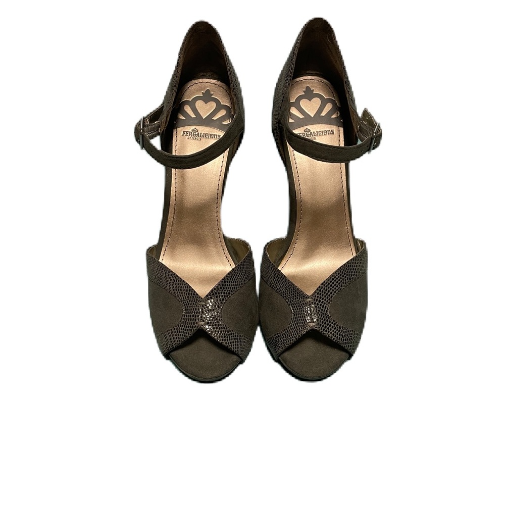 Fergalicious By Fergie Mindy Faux Suede Snake Stiletto Heels Shoes 8.5 Open Toe